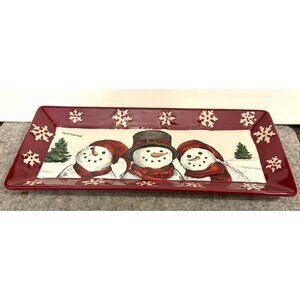 St. Nicholas Square Yuletide  13.5" 5.75" Trio Snowmen Platter # 3285